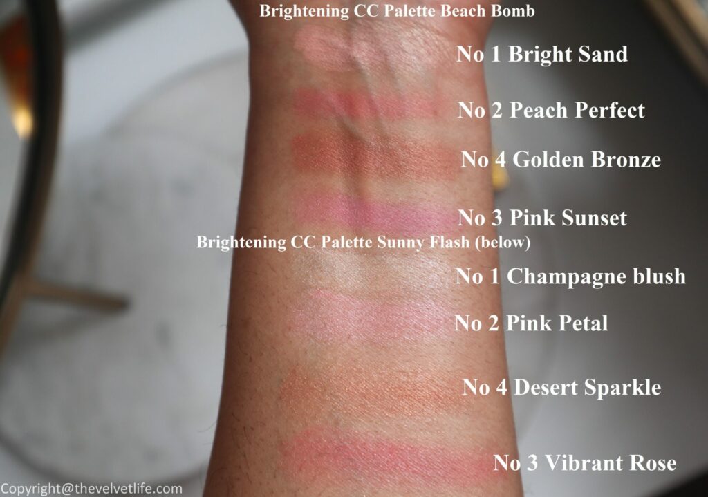 By Terry Brightening CC Palette Beach Bomb vs By Terry Brightening CC Palette Sunny Flash Review swatches