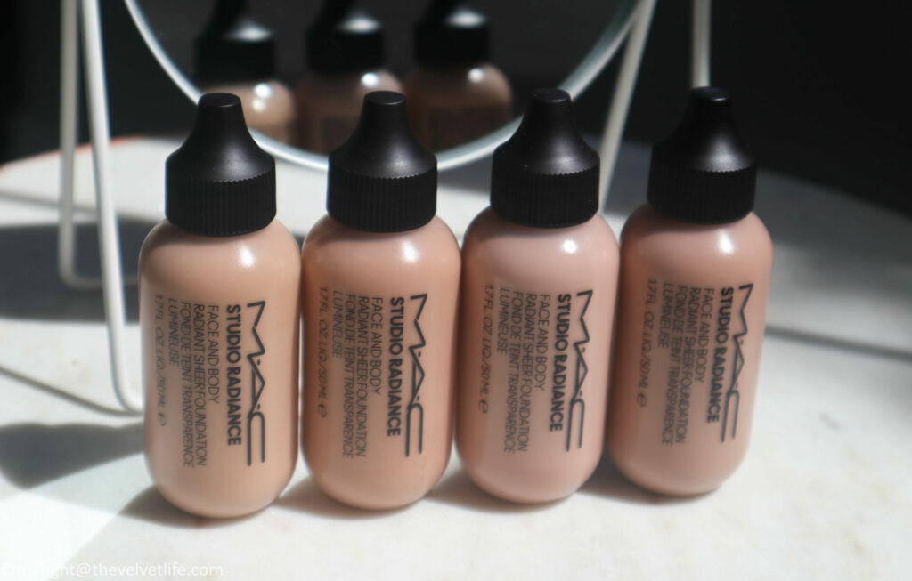 MAC Cosmetics Studio Radiance Face & Body Radiant Sheer Foundation review swatches for medium skin tone