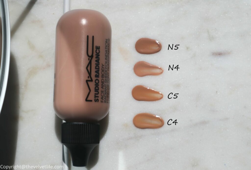 MAC Cosmetics Studio Radiance Face & Body Radiant Sheer Foundation review swatches C4, C5, N4, N5