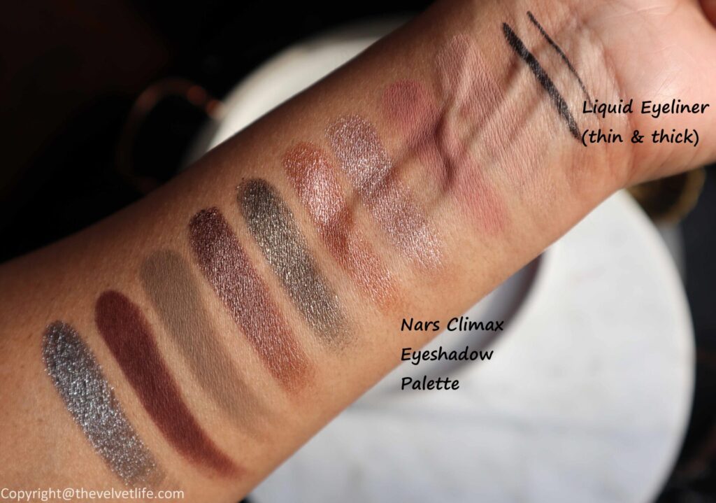 Nars Climax Eyeshadow Palette, Eyeliner Review Swatches