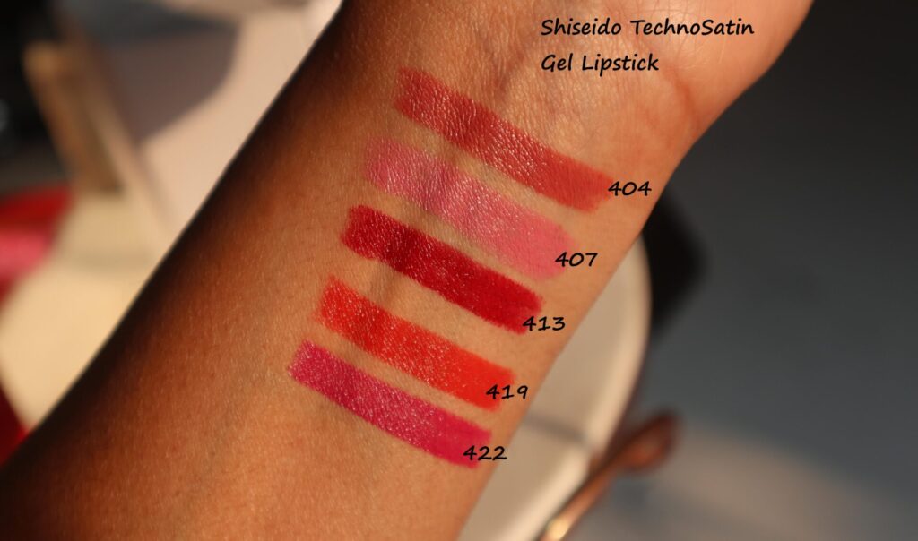 Shiseido TechnoSatin Gel Lipstick Swatches