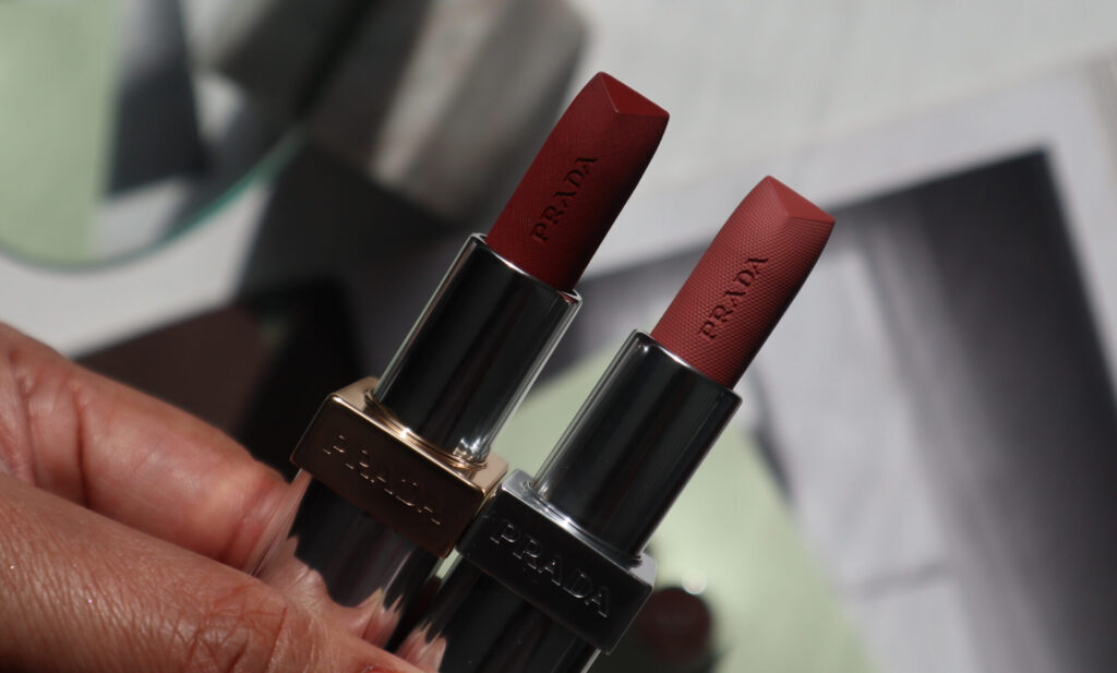 Prada Monochrome Lip Color Review B03 Mahogany, B101 Tiepolo